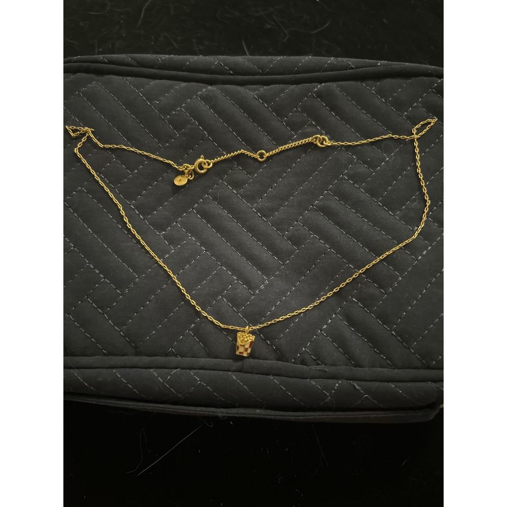 Gold Tone Necklace with‎ Checkered French Fries Foodie Pendant